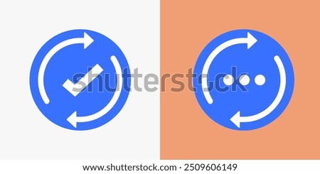 Update payment transaction success check mark icon vector simple graphic element, rotating checkmark as automatic pay completed process symbol, renew cycle sync verified image clip art set
