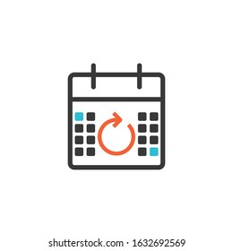 Update Plan vector icon. Raund arrow in calendar. Recycle calendar icon. Stock vector illustration isolated on white background.