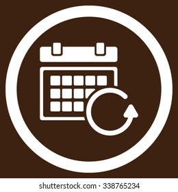 Update Plan vector icon. Style is flat rounded symbol, white color, rounded angles, brown background.