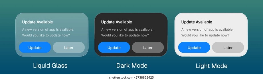 Update pop up UI design with liquid glass style