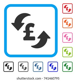 Update Pound Cost icon. Flat grey iconic symbol in a light blue rounded rectangular frame. Black, gray, green, blue, red, orange color versions of Update Pound Cost vector.