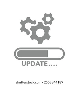 Update progress bar vector icon. Updating app or software with gears.