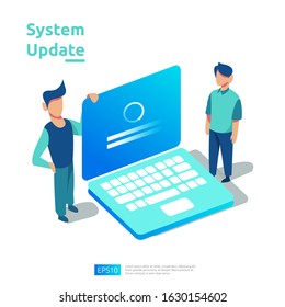 update progress concept of operation system, data synchronize process and installation program. illustration web landing page template, banner, presentation, UI, poster, ad, promotion or print media.