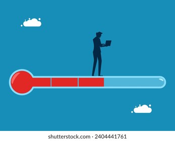 Update the project. Businessman on thermometer measuring progress