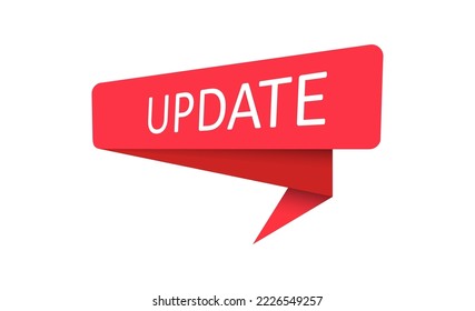Update. A red banner, pointer, sticker, label or speech bubble for apps, websites and creative ideas. Vector design