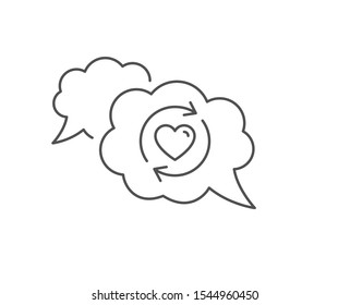 Update relationships line icon. Chat bubble design. Love dating symbol. Valentines day sign. Outline concept. Thin line update relationships icon. Vector