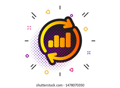 Update Report graph or Sales growth sign. Halftone circles pattern. Chart icon. Analysis and Statistics data symbol. Classic flat update data icon. Vector