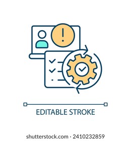 Actualizar el icono de color RGB de solicitud. Configuración de software. Desarrollo de productos. Corrección de errores. Experiencia de usuario. Ilustración vectorial aislada. Dibujo de línea simple relleno. Trazo editable. Tipo de letra arial utilizado