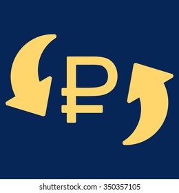 Update Rouble Balance vector icon. Style is flat symbol, yellow color, rounded angles, blue background.