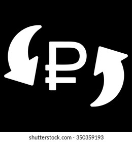 Update Rouble Balance vector icon. Style is flat symbol, white color, rounded angles, black background.