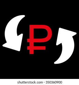 Update Rouble Balance vector icon. Style is bicolor flat symbol, red and white colors, rounded angles, black background.