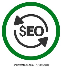 Update Seo vector bicolor rounded icon. Image style is a flat icon symbol inside a circle, green and gray colors, white background.