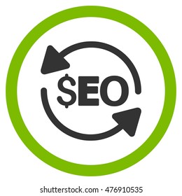Update Seo vector bicolor rounded icon. Image style is a flat icon symbol inside a circle, eco green and gray colors, white background.