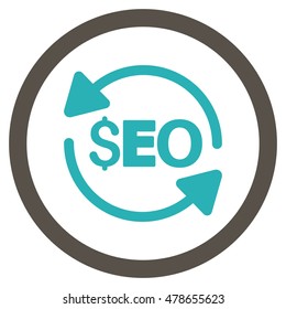 Update Seo vector bicolor rounded icon. Image style is a flat icon symbol inside a circle, grey and cyan colors, white background.