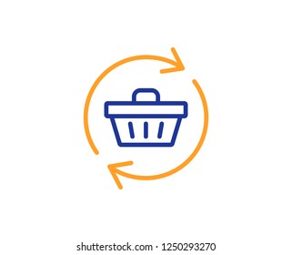 Update Shopping cart line icon. Online buying sign. Supermarket basket symbol. Colorful outline concept. Blue and orange thin line color icon. Refresh cart Vector