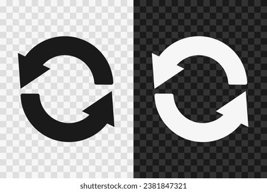 Update silhouette icon, vector glyph sign. Update symbol isolated on dark and light transparent backgrounds.