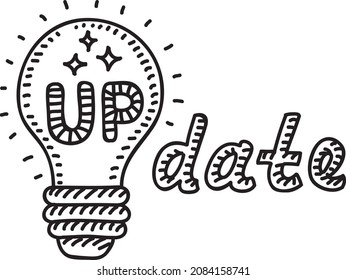 Actualizar - ilustración vectorial esquemática. La bombilla con la palabra "Update" en ella.