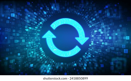 Update Software. Synchronization icon. Upgrade computer program version concept. Binary code Data Flow. Virtual tunnel warp made with digital code. Vector illustration.