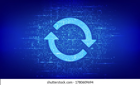 Update Software. Upgrade computer program version concept. Synchronization icons made with binary code. Digital binary data and streaming digital code. Matrix background with digits 1.0. Vector.