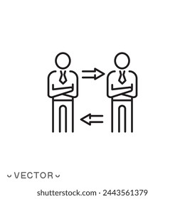 actualizar el icono del personal, relación con los empleados, cambiar la política social, símbolo de línea fina aislado en el fondo blanco, trazo editable eps 10 ilustración vectorial