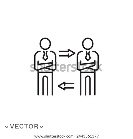 update staff icon, employee relationship, change social policy, thin line symbol isolated on white background, editable stroke eps 10 vector illustration