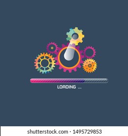 Update system icon vector. Abstract techno gear background with geometric colorful gear wheels. Space for gear text. Vector gears modern mechanism industrial concept. Technology gears background. 