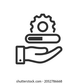 Update system progress on hand. Loading process.  Upgrade application icon concept isolated on white background. Vector illustration