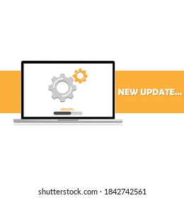 Update system software on laptop, update data or sync with progress bar on screen. Vector EPS10
