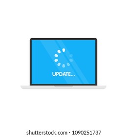 Update System software and upgrade concept. Loading process in laptop screen. Vector illustration