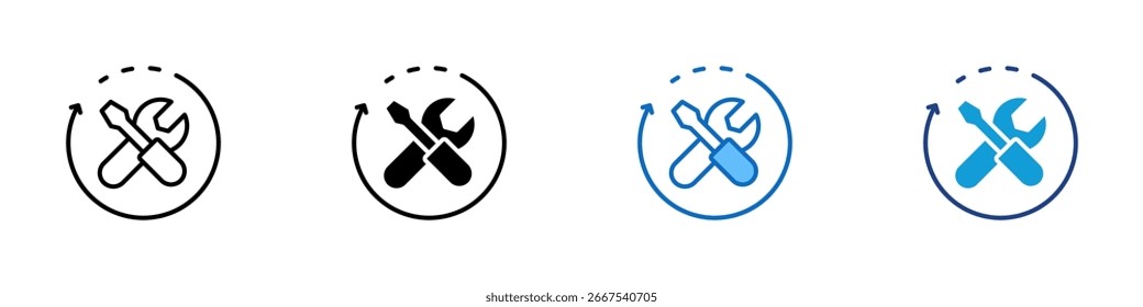 Atualizar Ferramentas Design de Vetor de Ícone de Estilo Múltiplo - Seta circular com ferramentas, representando atualização, ciclo de manutenção ou atualização de ferramenta