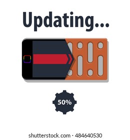 Update updating software app smartphone, brick, Vector illustration in flat, cartoon style isolated from the background, EPS 10