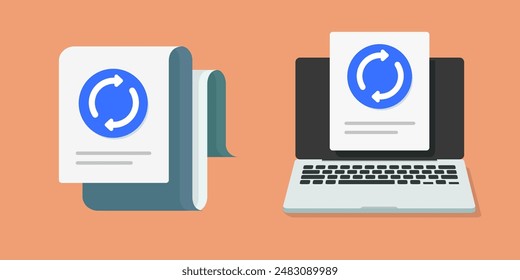 Update upgrade icon vector, online digital web synchronization symbol on computer laptop pc graphic image clip art, system restart operation, install file refresh setup process