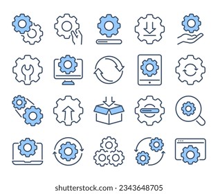 Update, upgrade, progress bar and install concept blue editable stroke outline icon isolated on white background flat vector illustration. Pixel perfect. 64 x 64.	