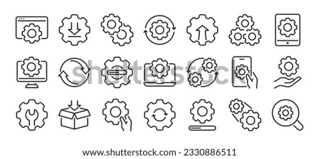Update, upgrade, progress bar and install concept editable stroke outline icon isolated on white background flat vector illustration. Pixel perfect. 64 x 64. Foto d'archivio © 