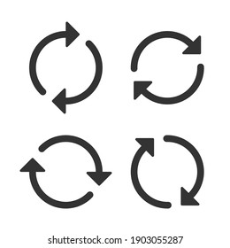 Update Vector Icon. Refresh Arrow Rotation Symbol. Reload Cycle Sign. Arrowhead Rotate Button. Flat Shape Silhouette Logo Image.