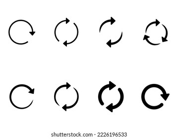 Update vector icon. Refresh arrow rotation symbol. Reload cycle sign. Arrowhead rotate button. Flat shape silhouette logo image.