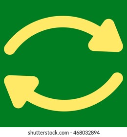 Update vector icon. Style is contour flat icon symbol, yellow color, green background.