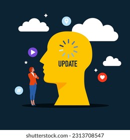 Update your brain. Flat vector illustration. Flat vector illustration