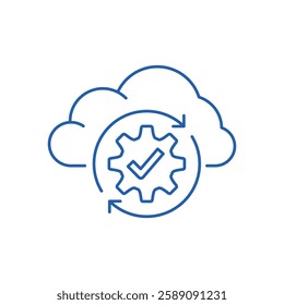 Updated cloud data. System upgrade process. Vector linear icon illustration isolated on white background.