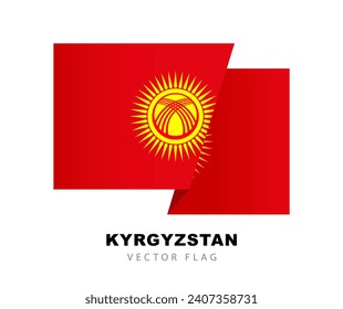 Updated flag of Kyrgyzstan in 2023. Red canvas with a round golden sun and 40 rays in the center. Inside the solar disk is a tundyuk - a Kyrgyz yurt. Vector illustration on a white background.