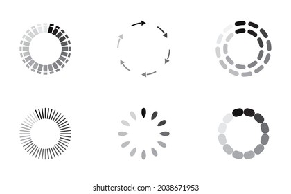 Updated progress circle bar set icon vector. Loader symbol button. Load progress bar for app, websites, UI. Upload status collection or download round process is shown. Web page elements. 