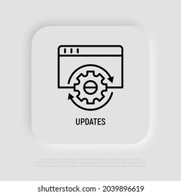 Actualizaciones, vuelva a cargar el icono de la línea delgada. CogWheel en flechas en la página web. Ilustración vectorial moderna.