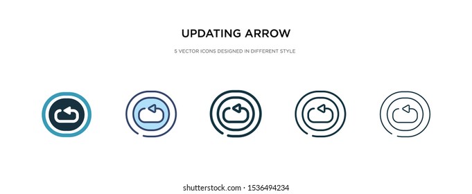 updating arrow icon in different style vector illustration. two colored and black updating arrow vector icons designed in filled, outline, line and stroke style can be used for web, mobile, ui