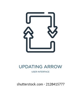 updating arrow thin line icon. update, cycle linear icons from user interface concept isolated outline sign. Vector illustration symbol element for web design and apps.