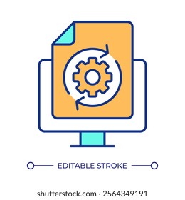 Updating file on computer RGB color icon. Uploading new data for system efficiency improvement. Computing technology. Isolated vector illustration. Simple filled line drawing. Editable stroke