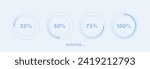 Updating process with loading bar. Circle diagrams with percentage of load. System software update and upgrade concept. Vector illustration.