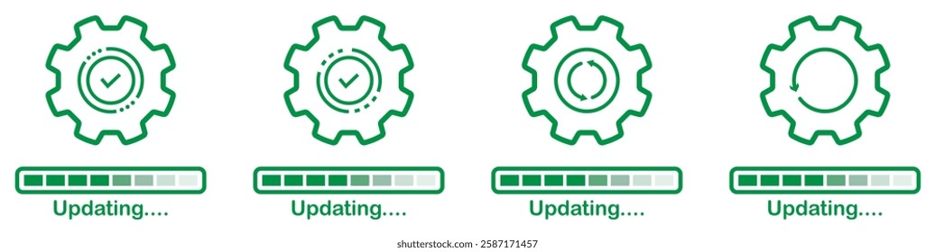 Updating progress loading bar with gear icons, system software update, data processing, technology maintenance, digital upgrade. Software update. Download icon and program update, device application.