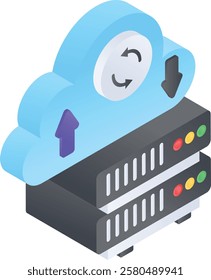 updating or rebuilding cloud servers caches isometric concept, promising rules are changed vector color design, Web hosting service Symbol, Computing machines Sign, Internet Application illustration