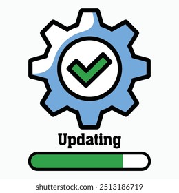 Updating Vector Icon - Installing Software - Update or Install Process Has Been Completed - Update Status Symbol - Refresh Button Gear Symbol 
