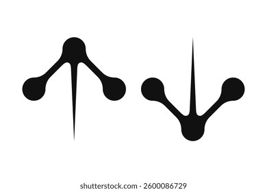 Up-down, bursting mini metaball arrows. Two vertical direction symbols. Isolated on a white background.